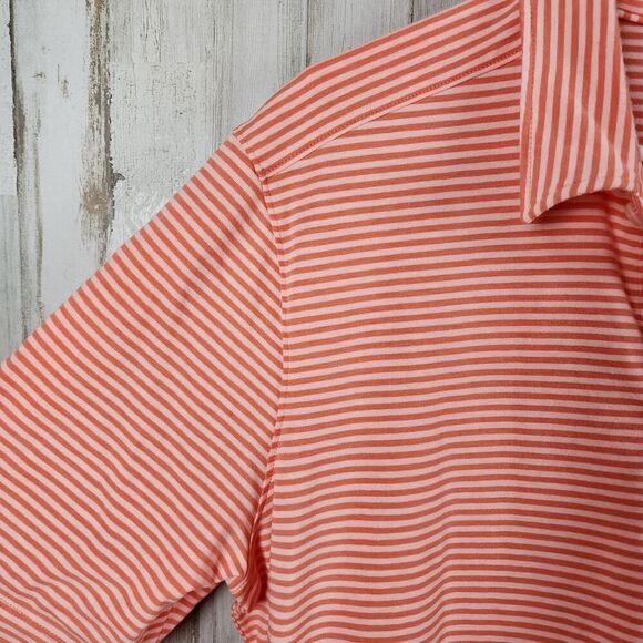 Lands' End Striped Polo Shirt Orange White Size Large - Picture 6 of 8